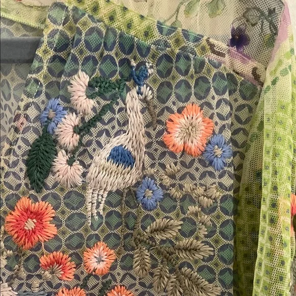 Johnny Was Multicolor Floral Embroidered 3/4 Sleeve Sheer V-Neck Blouse Large - Picture 4 of 6